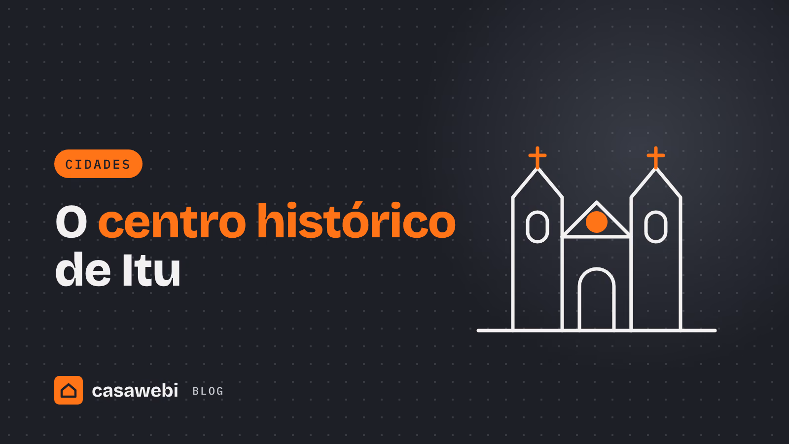 Ilustração de fachada de igreja histórica com duas torres: centro histórico de Itu