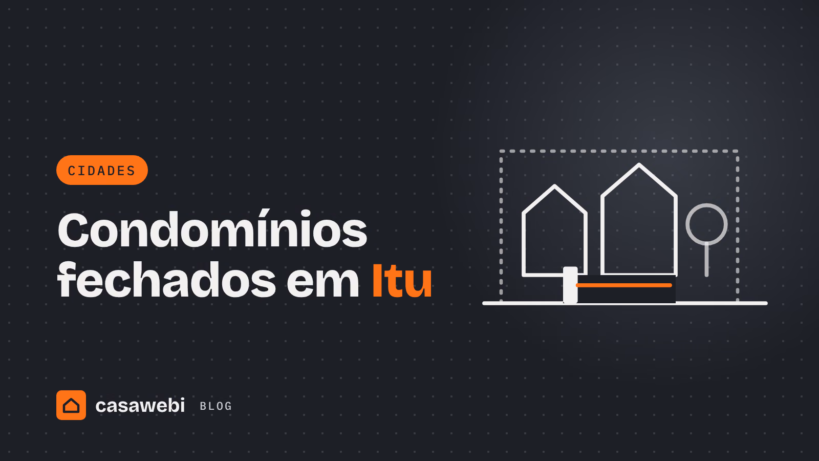 Ilustração de casas e árvores dentro de condomínio com portaria e cancela: condomínios fechados em Itu