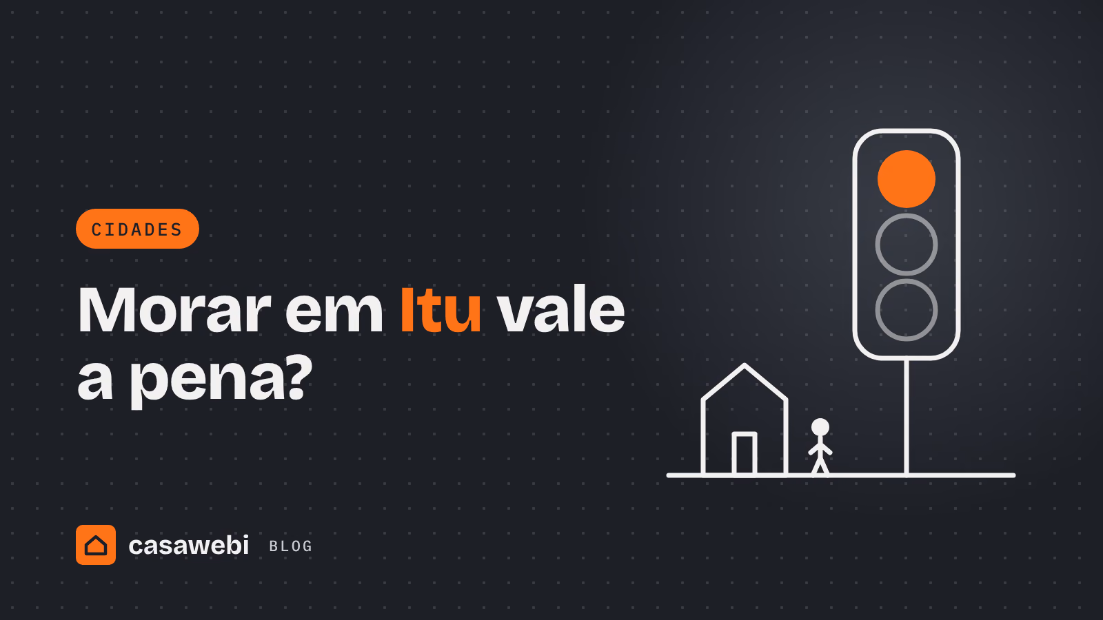 Ilustração de semáforo gigante ao lado de uma casa: morar em Itu, a cidade dos exageros