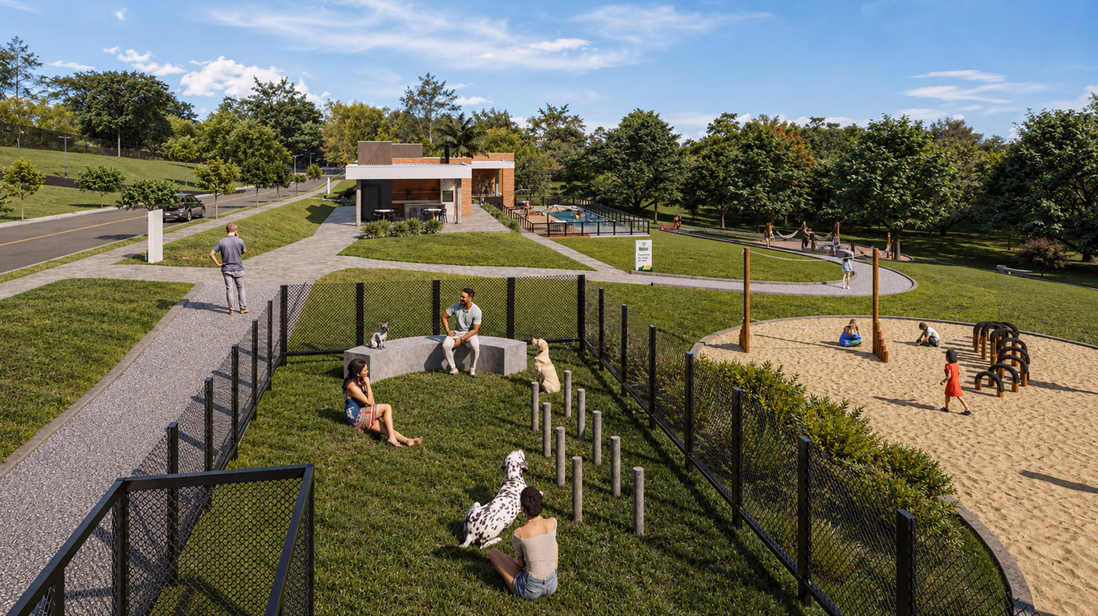 Pet place e playground de areia ao lado da área de lazer