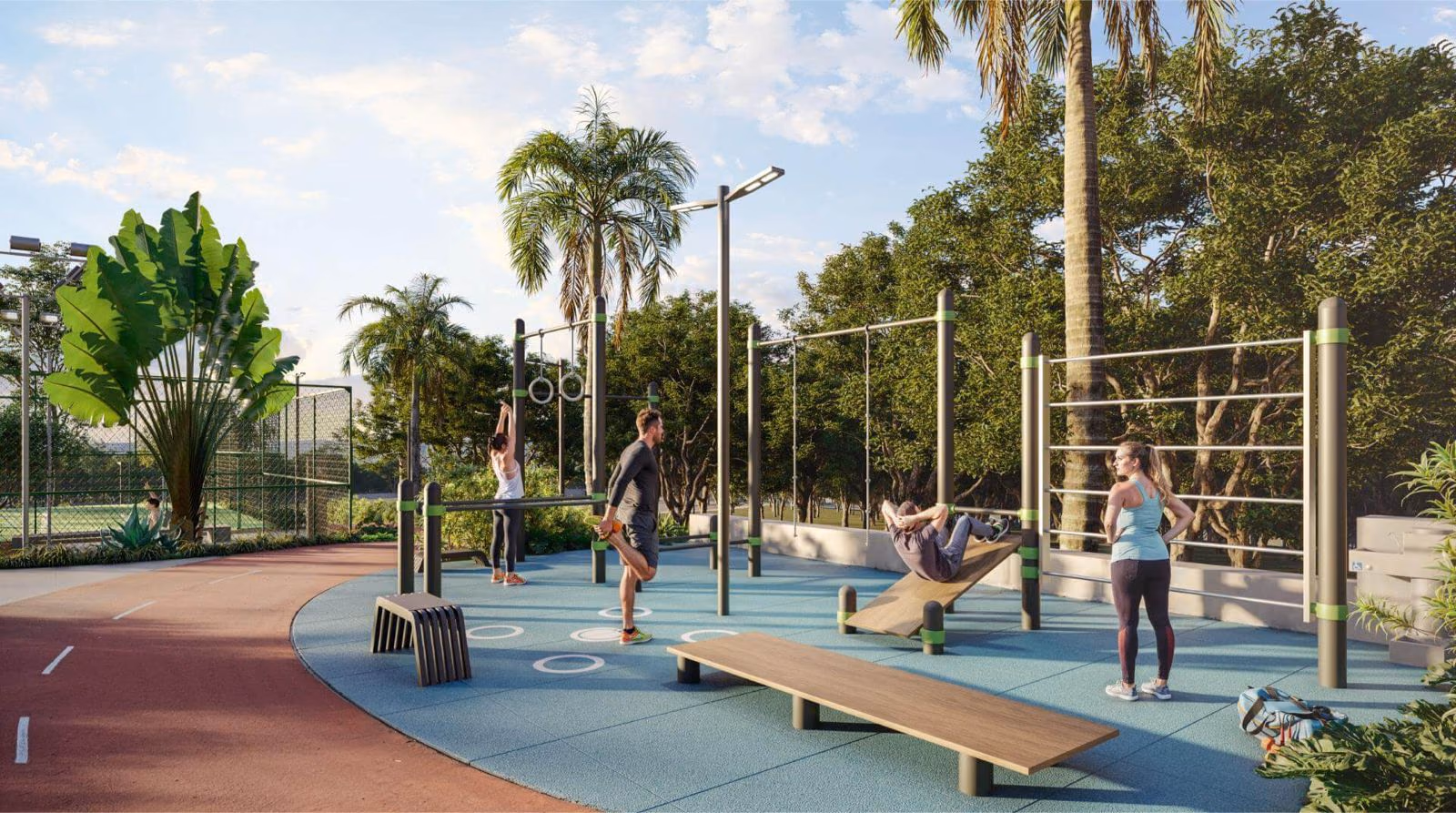 Academia ao ar livre ao lado da pista de cooper